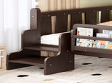Full Size Floor Bed with Storage Bookcases, Solid Wood Kids Floor Bed with Cute Stairs and W1580P390226