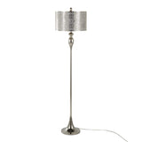 Ashland 63" Contemporary Metal Floor Lamp in Polished Nickel with Laser Cut Metal and White Linen B202P223988