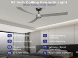 52 Inch Ceiling Fans with Lights Led Remote Control Low Profile Flush Mount for Living Room Bedroom 63174753