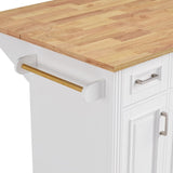 K&K 54inch Large Kitchen Island with Rubber Wood Drop Leaf, Embossed Texture Rolling Kitchen Cart on N707P195395W
