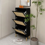 ZUN Natural Rattan 3 Door Shoe Rack, Freestanding Modern Shoe Storage Cabinet, for Entryway W688106927
