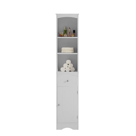 ZUN Tall Bathroom Cabinet, Freestanding Storage Cabinet with Drawer, MDF Board, Adjustable Shelf, White 18363202