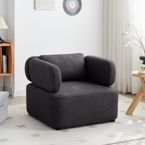 ZUN Mid Century Accent Chair with Thickened Cushions Teddy Velvet Reading Armchair with Pillow 29347620