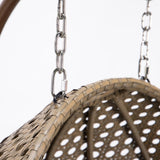 Brown Wicker Hanging Double-Seat Swing Chair with Stand w/Beige Cushion 9716KD3-BB