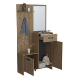 Parker 75" Tall Mirrored Tree Hall with Hangers, Three Shelves, Two Cabinets, One Drawer, Entry way, B070P264147