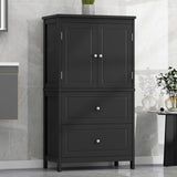 ZUN Bathroom Storage Cabinet, Cabinet with Two Doors and Drawers, Adjustable Shelf, MDF Board, Black N725P188460B