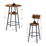 ZUN Round bar stool set with shelves, stool with backrest Rustic Brown, 23.6'' Dia x 35.4'' H W116294524