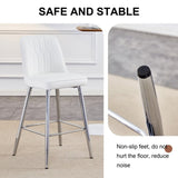 ZUN Modern White PU Bar Stool - Silver Metal Legs with Cross Reinforcement.White,Silver Metal Legs,Bar W1151P211983