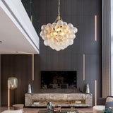 20-Inch Gold Pendant Light Chandelier with Threaded Clear Glass Globe Shade Adjustable Height, W1340P251915