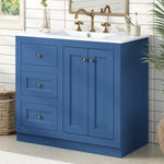 ZUN 36inch Bathroom Vanity with Ceramic Sink, Bathroom Storage Cabinet with 2 Drawers& Shelf, Solid Wood N710P197024C