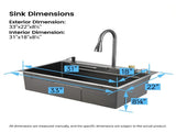 Waterfall Kitchen Sink, Stainless Steel Single Bowl in Black, Multifunctional Workstation with 22674841