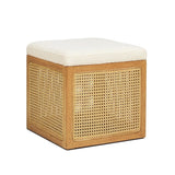 ZUN Nina 18" Cane Webbing Cube Ottoman, Ivory White Boucle B2719P238424