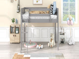 Twin Size Wood Low Loft Bed with Ladder, ladder can be placed on the left or right, Gray WF313084AAE