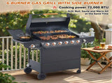 6 Burner BBQ Propane Gas Grill with Side Burner 72000 BTU Output Stainless Steel Barbecue Grill with 66947950