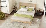 Queen Size Rubber Wooden, Solid Wooden Bed with Rattan Headboard, Enhanced by Support Feet,Oak White W504P184305