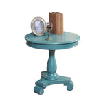 ZUN Rene Round Wood Pedestal Side Table, Teal T2574P164764