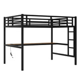 Metal Full Size Loft Bed with Power Outlet and LED Lighted, Space-Saving, Noise Reduced, Black W1580P251091