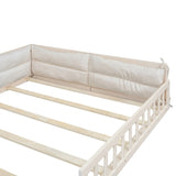 Wood Full Size Upholstered Platform Bed with Guardrail and Pillow, Beige WF323090AAA
