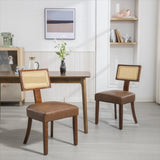 ZUN Heng Ming T back imitation rattan dining chair, PU cushion with adjustable foot cushion, suitable W212132039