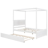 Wood Canopy Bed with Trundle Bed ,Full Size Canopy Platform bed With Support Slats .No Box Spring WF291343AAK