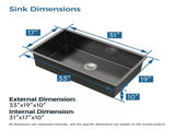 Kitchen Sink, 33x19 Single Bowl, Undermount Handmade Sink in Black, with US Standard Drain and 79740916