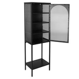 ZUN Stylish Tempered Glass High Cabinet with Arched Door Adjustable Shelves and Feet Anti-Tip Dust-free W1673127678