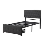 ZUN Twin Size Storage Bed Metal Platform Bed with a Big Drawer - Gray 17349055