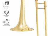 Beginner Jazz B-Flat Tenor Trombone Gold Lacquer W/ Backpack Case Cleaning Kit Gloves 21465000