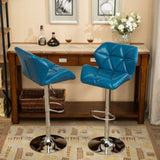 Glasgow Contemporary Tufted Adjustable Height Hidraulic Bar Stools, Set of 2, Blue T2574P164865