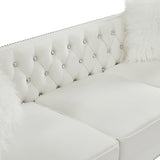 Beige, Two-seater Sofa, Velvet Crystal Buckle Upholstery Sofa, Crystal Feet, Removable Cushion, Two 93846557