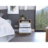 White and Light Oak 2-Drawer 1-Shelf Rectangle Nightstand B06280358