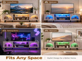 63" TV Stand with RGB LED Lights, Arched Fluted Glass Doors, Soft Close Hinges, Robot Vacuum 06191215