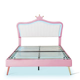 ZUN Queen Size Upholstered Bed Frame with LED Lights,Modern Upholstered Princess Bed With Crown WF307963AAH