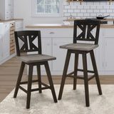 Pub Height Chairs Set of 2, Distressed Gray and Black 360-degree Swivel Chair Solid Rubberwood B011P194914