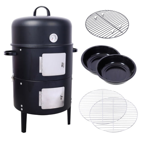 ZUN 17 Inch Steel Charcoal Smoker, Heavy Duty Round BBQ Grill for Outdoor Cooking, Black W465P216801