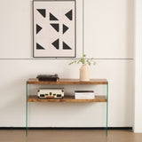MDF Console Table, Big Side Table, Walnut Tempered Glass Desk,Entry Table W1718P321602