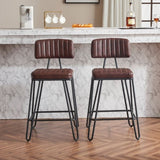 Industrial Bar Stools Set of 2, Counter Height Chairs with PU Leather Upholstery & Metal Frame, W1901P264279