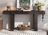 TREXM Rustic Minimalist Console Table with Hidden Drawer, Side Power Outlet,Wood Entryway Table for N715P361518P