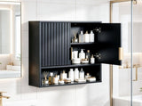 2-Door 3-Tier Slatted-Front Bathroom Wall Cabinet Melamine-Faced MDF 22.8*8*24.5in Black 32886927