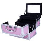 ZUN SM-2176 Aluminum Makeup Train Case Jewelry Box Cosmetic Organizer with Mirror 9"x6"x6" Pink 34100159