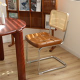 ZUN Dining Chairs Set of 2, Fauex Leather Rattan Side Accent Chairs with Chrome Legs, Modern Mid Century W2105P230515