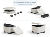 Ottoman with Storage Bench, 15-inch Foot Stool Storage Ottoman, Leather, White 02794583