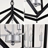 4-Light Farmhouse Kitchen Chandeliers, Matte Black and Sliver Vintage Rustic Cage Light Fixture W1592P209924