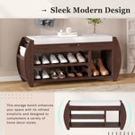 ZUN TREXM Retro Multifunctional Storage Bench with Cushion and Curved Side Panel for Entrance and Living N715P194061P