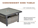 Outdoor Wicker Side Table with Umbrella Hole & Storage Space, Square PE Rattan End Table for Patio 01819860