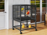 41" Metal Bird cage with Rolling Stand, Tray, 2 Perches and 2 Feeders, Black 01530661