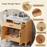 36" Rattan Bathroom Vanity with Ceramic Sink, Modern Bathroom Sink Cabinet with 2 Soft Close Doors N817P271077N