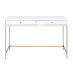 ZUN White High Gloss and Gold 2-Drawer Writing Desk B062P191050