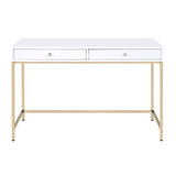 White High Gloss and Gold 2-Drawer Writing Desk B062P191050
