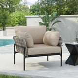 36" Beige Iron Lounge Chair with Rope Weave Design and Plush Cushions, Perfect for Indoor and N767P237035G
